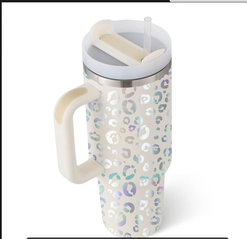 Insulated Travel Mug Leopard Print Design with Handle Straw - Product detail 38