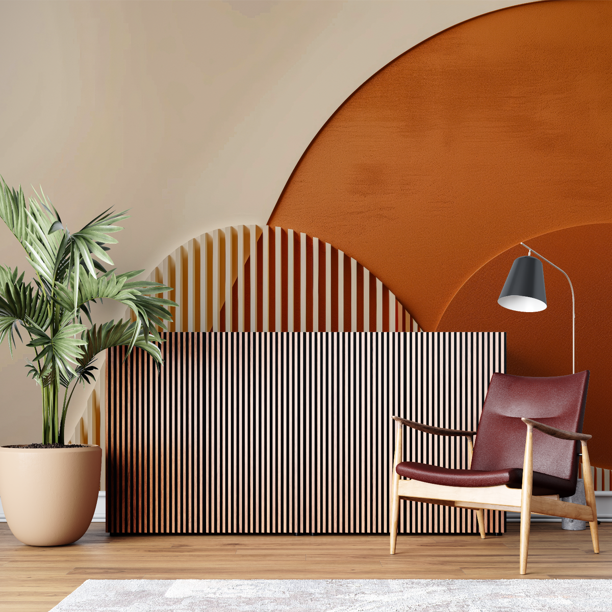 Geometric Mural Wallpaper | Modern Terracotta Arch Design