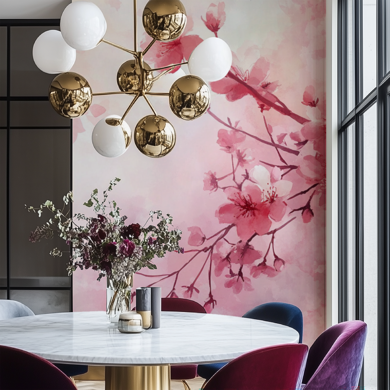 Cherry Blossom Mural Wallpaper | Japanese Watercolor Design