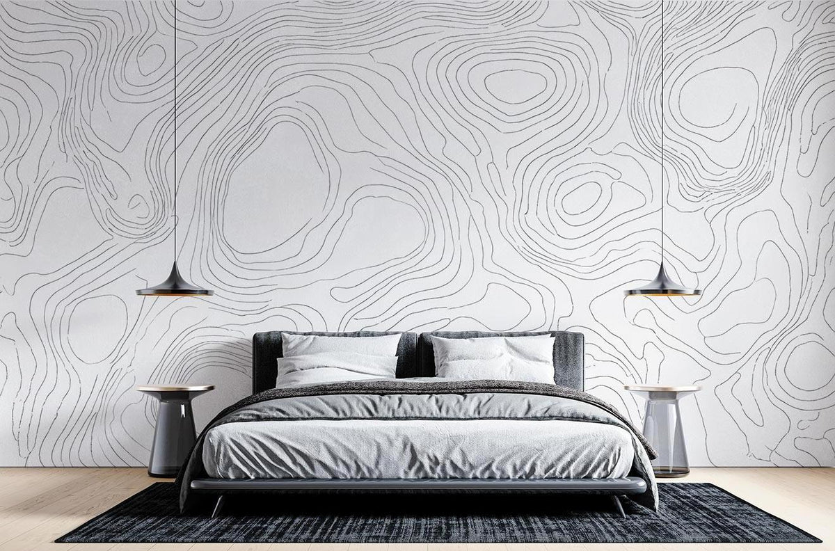 Topographic Mural Wallpaper | Modern Line Art Pattern