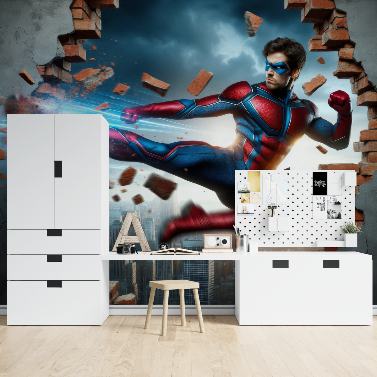 Superhero Mural Wallpaper | Dynamic 3D Action Design