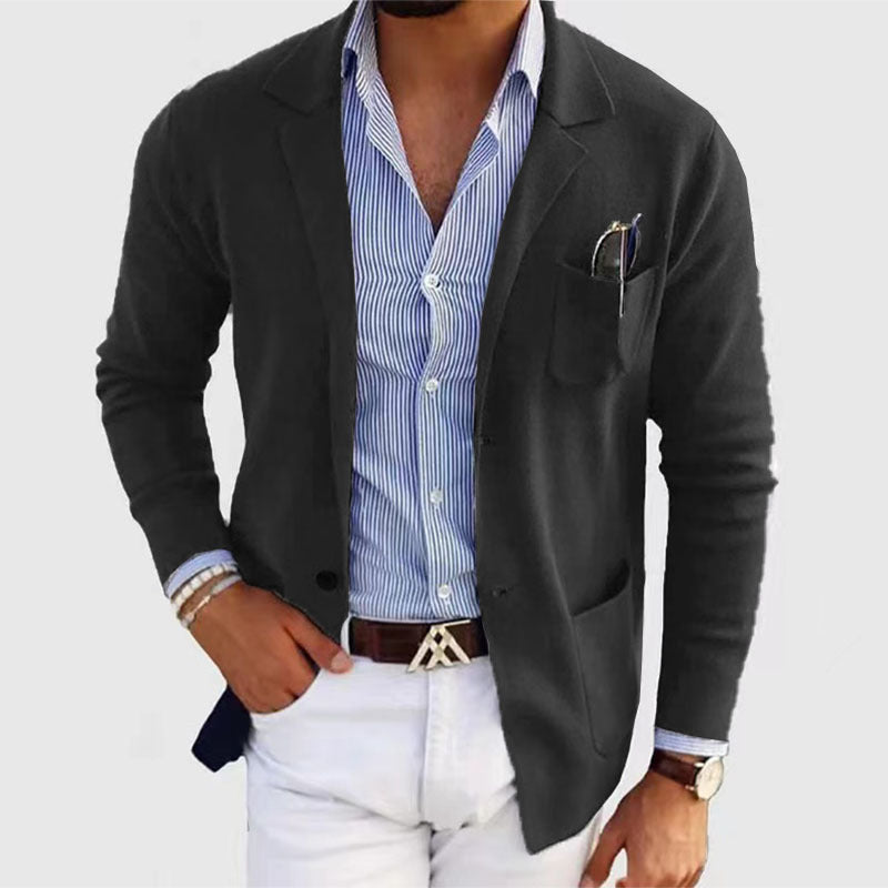 Classic Mens Blazer Navy Blue Business Casual Design - Product detail 4