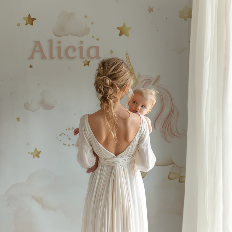 Unicorn Mural Wallpaper | Personalized Pink and Gold Stars Design