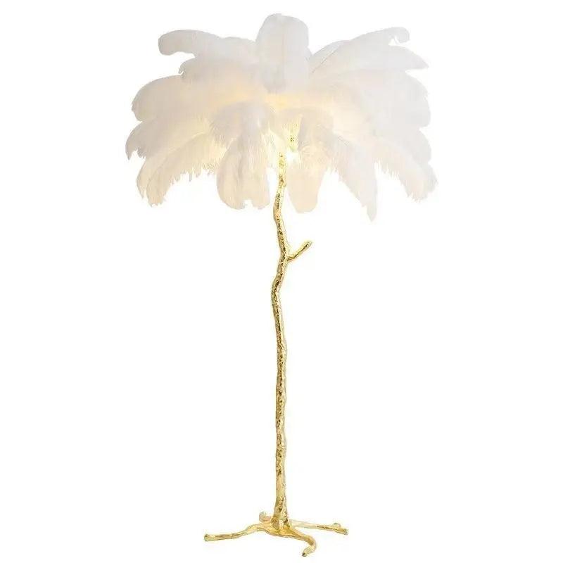 Nordic Feather Floor Lamp Pink Ostrich Plume Gold Stand - Product detail 6