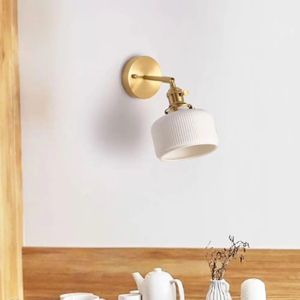 Modern Ceramic Wall Light  Ribbed Glass Shade with Brass Fixture - Product detail 6
