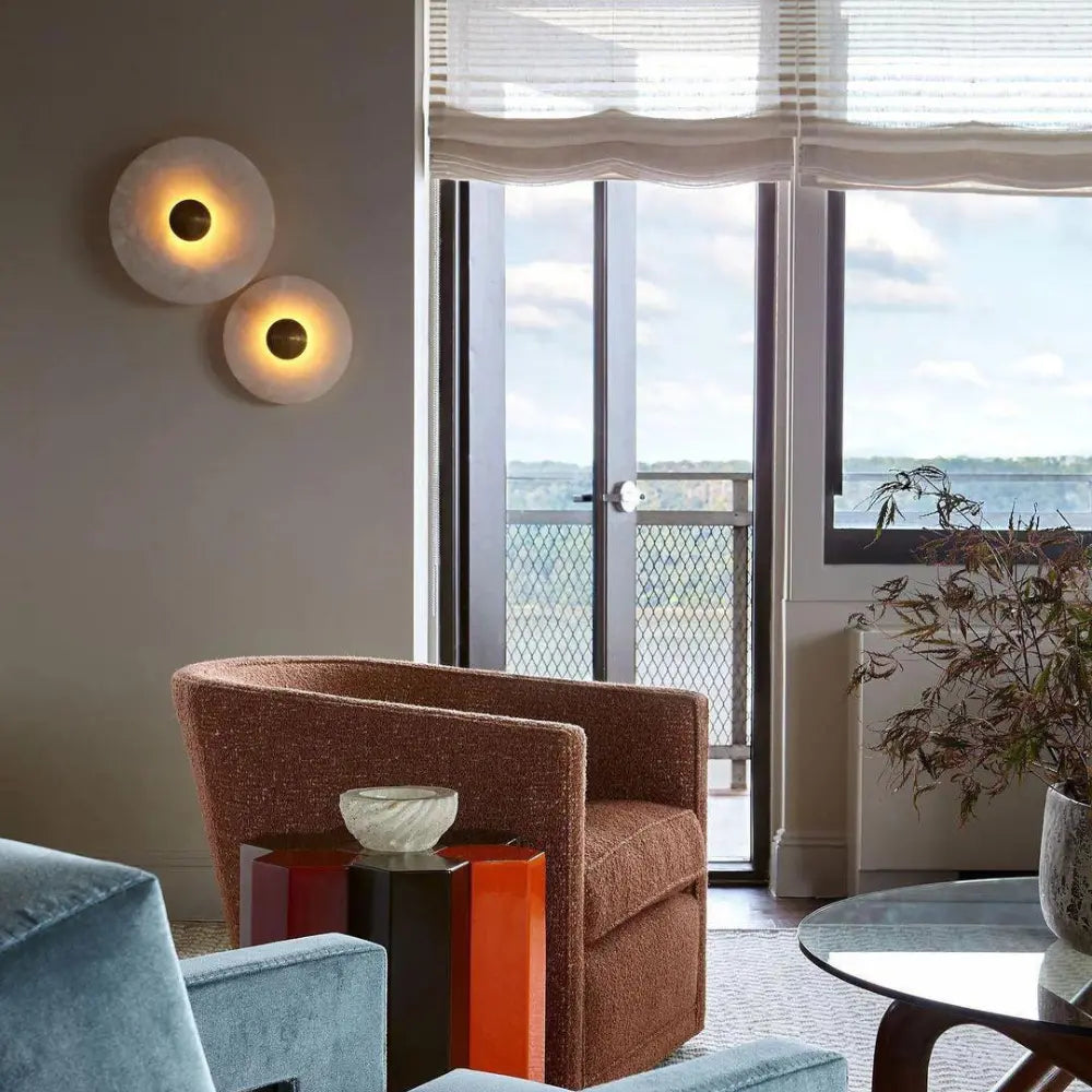 Modern Wall Light White Glass Disc with Bronze Center - Product detail 8