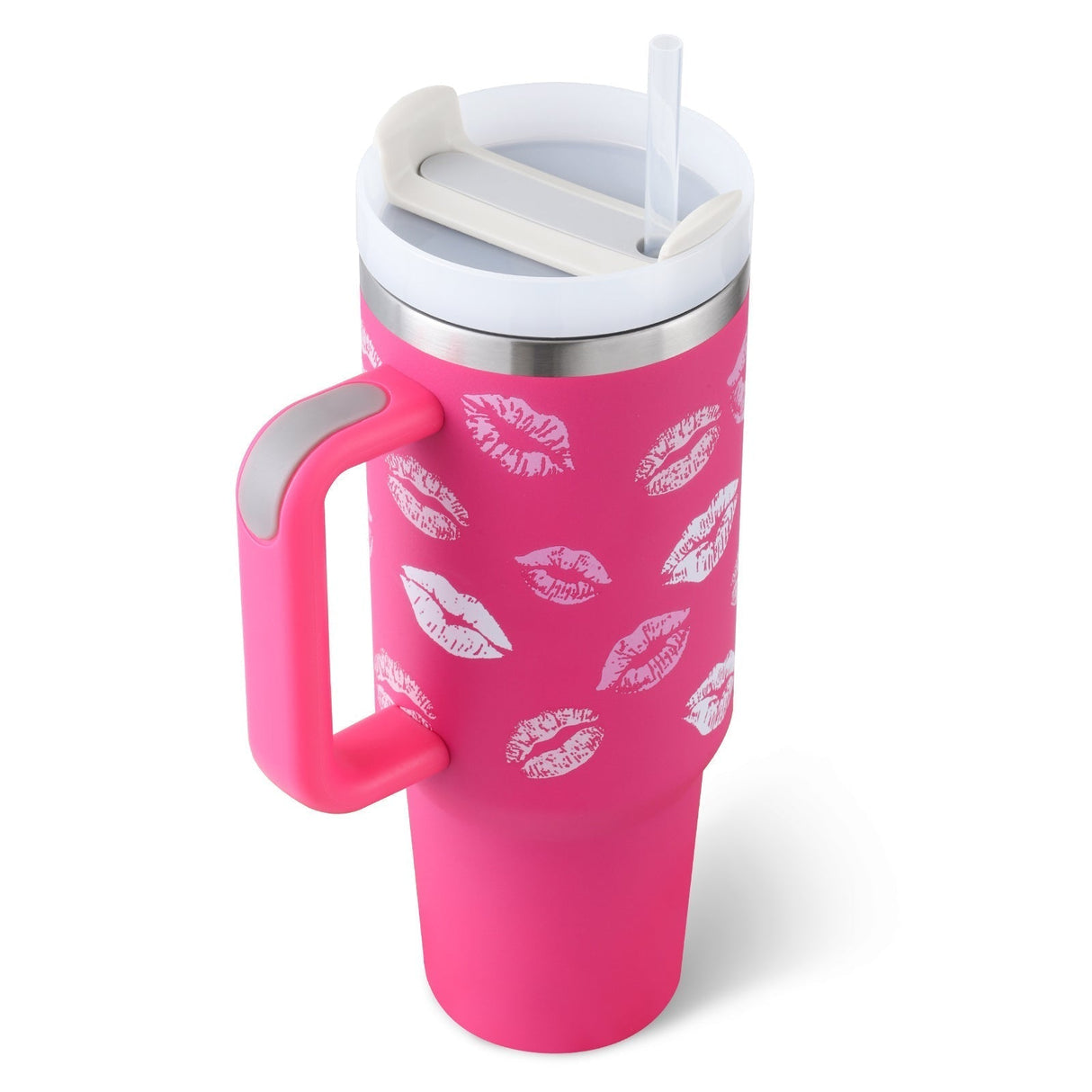 Insulated Travel Mug Leopard Print Design with Handle Straw - Product example