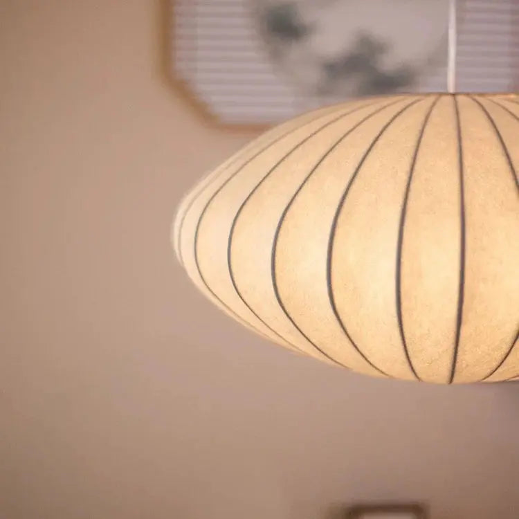 Japandi Pendant Light  Silk Shade With Ribbed Design - Product example