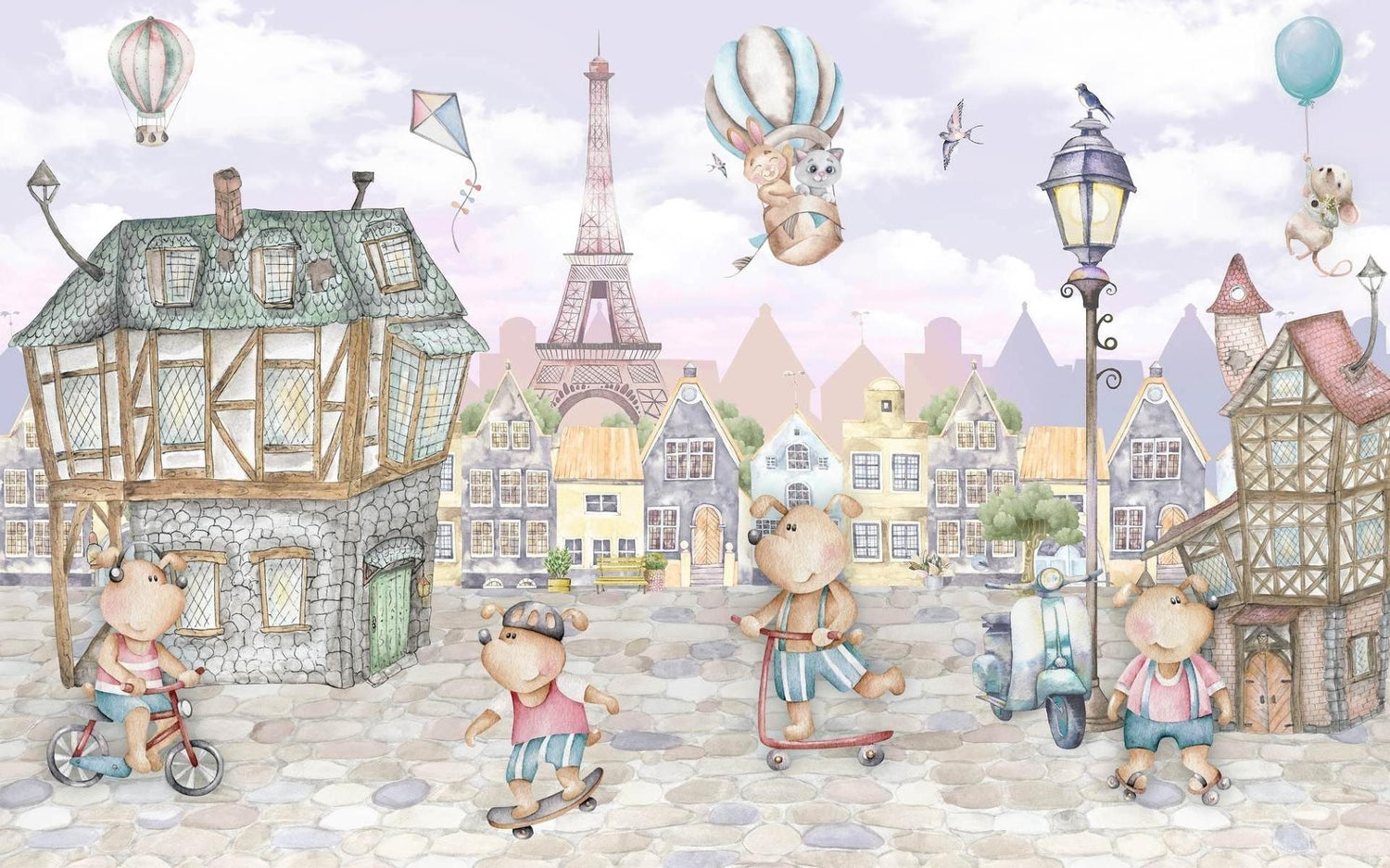 Papier Peint Mural Enfants Paris | Aventure Fantaisiste avec des Ours en Peluche