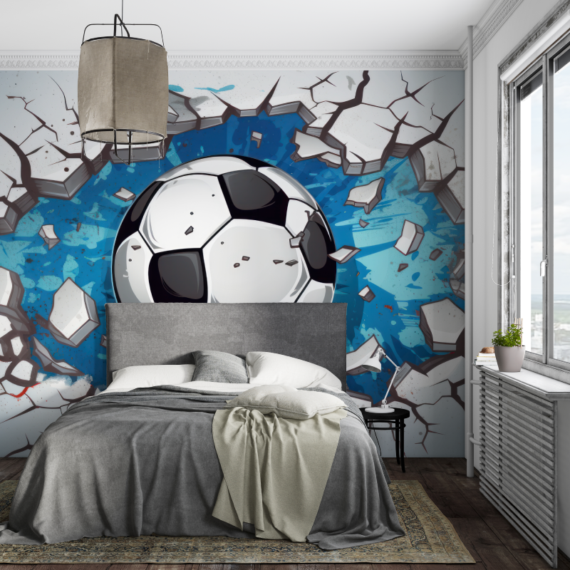 Football Mural Wallpaper | 3D Breaking Wall Design