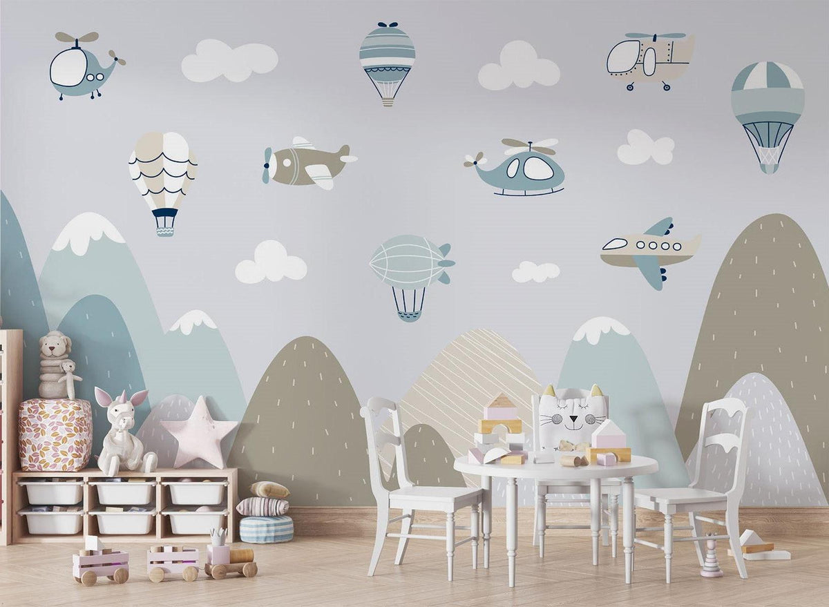 Sky Adventure Mural Wallpaper | Mountain Landscape with Aircraft Design