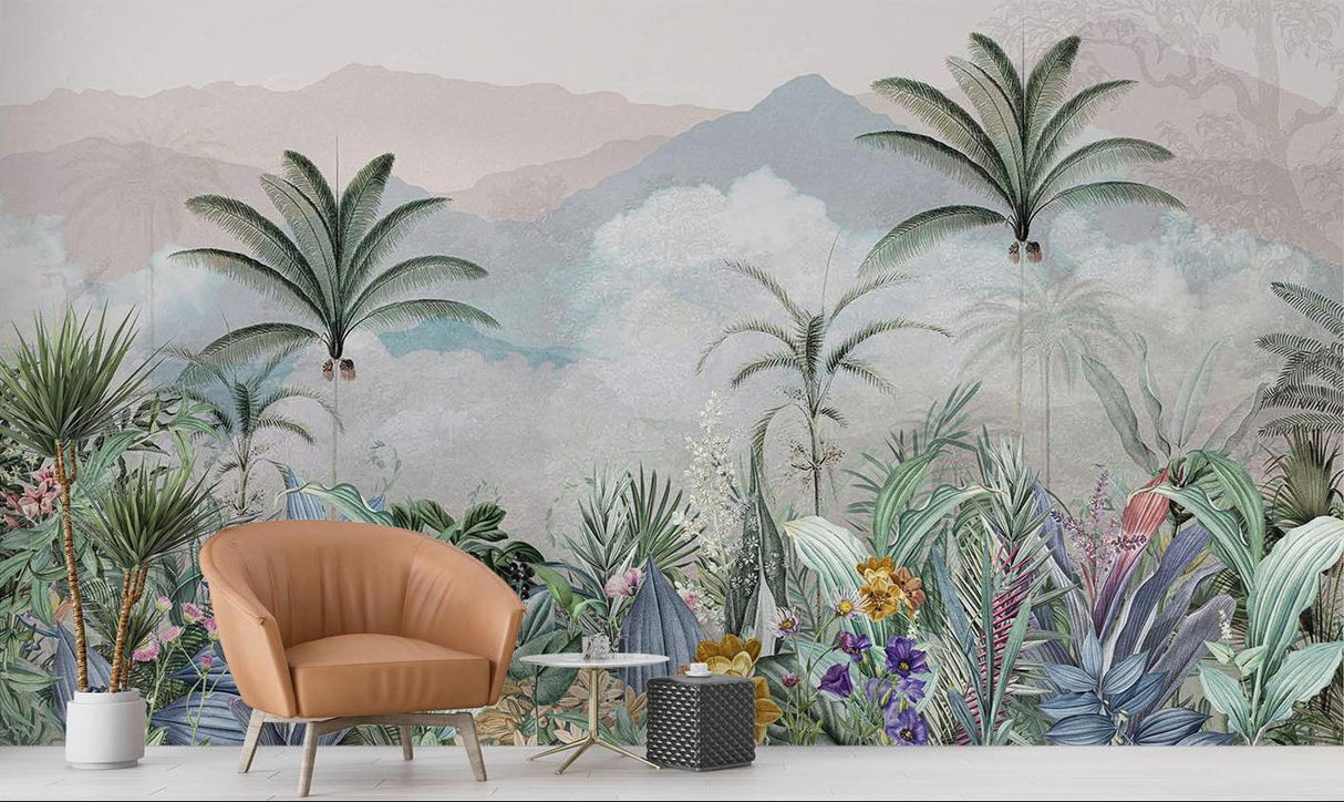 Tropisk Tapet | Bjergparadis med Eksotisk Flora