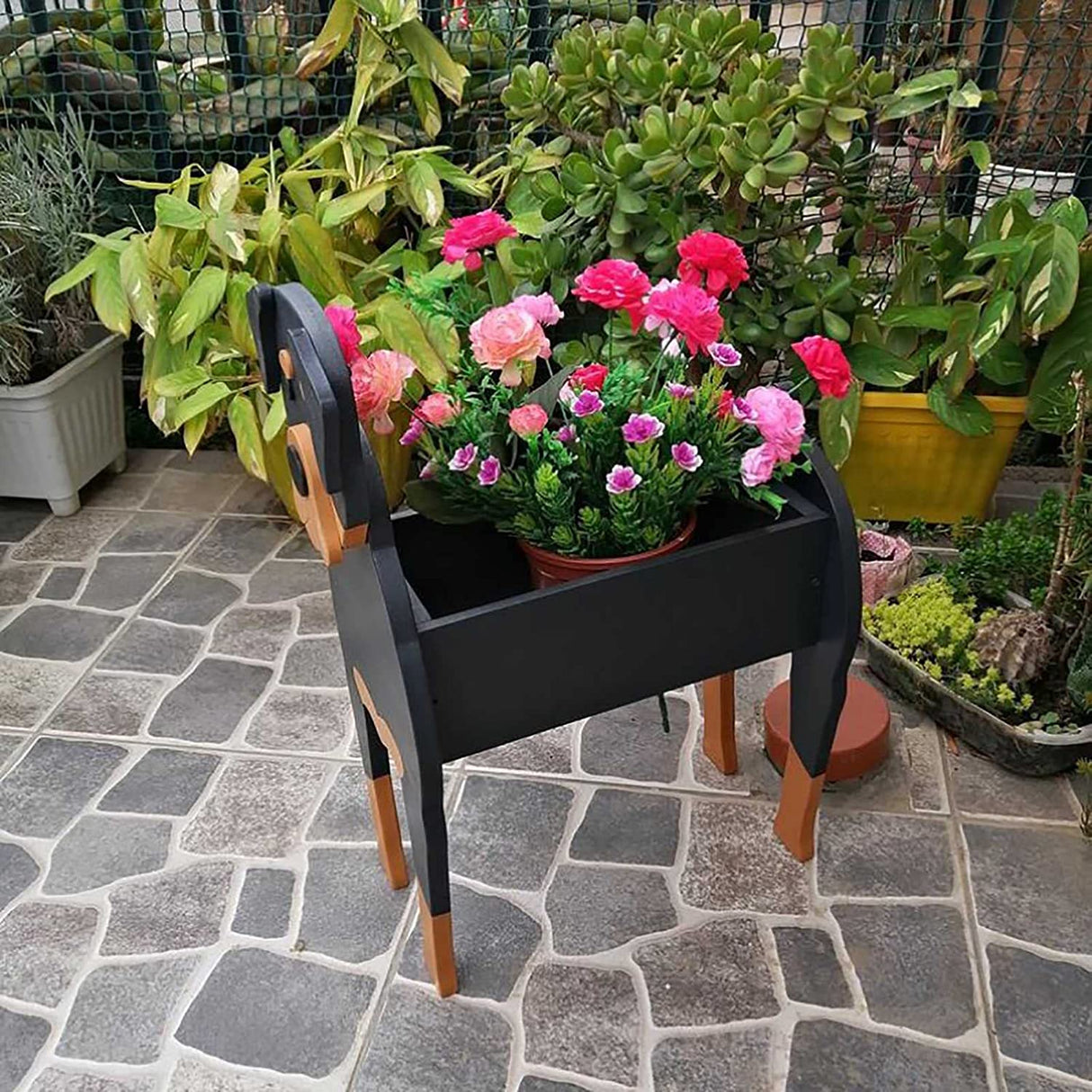 Boston Terrier Planter Decorative Garden Dog Sculpture - Detailed view