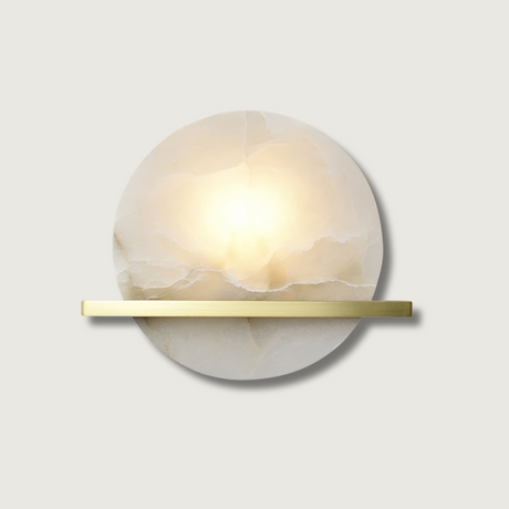 Modern Marble Wall Light  Round Alabaster with Brass Accent - Product showcase