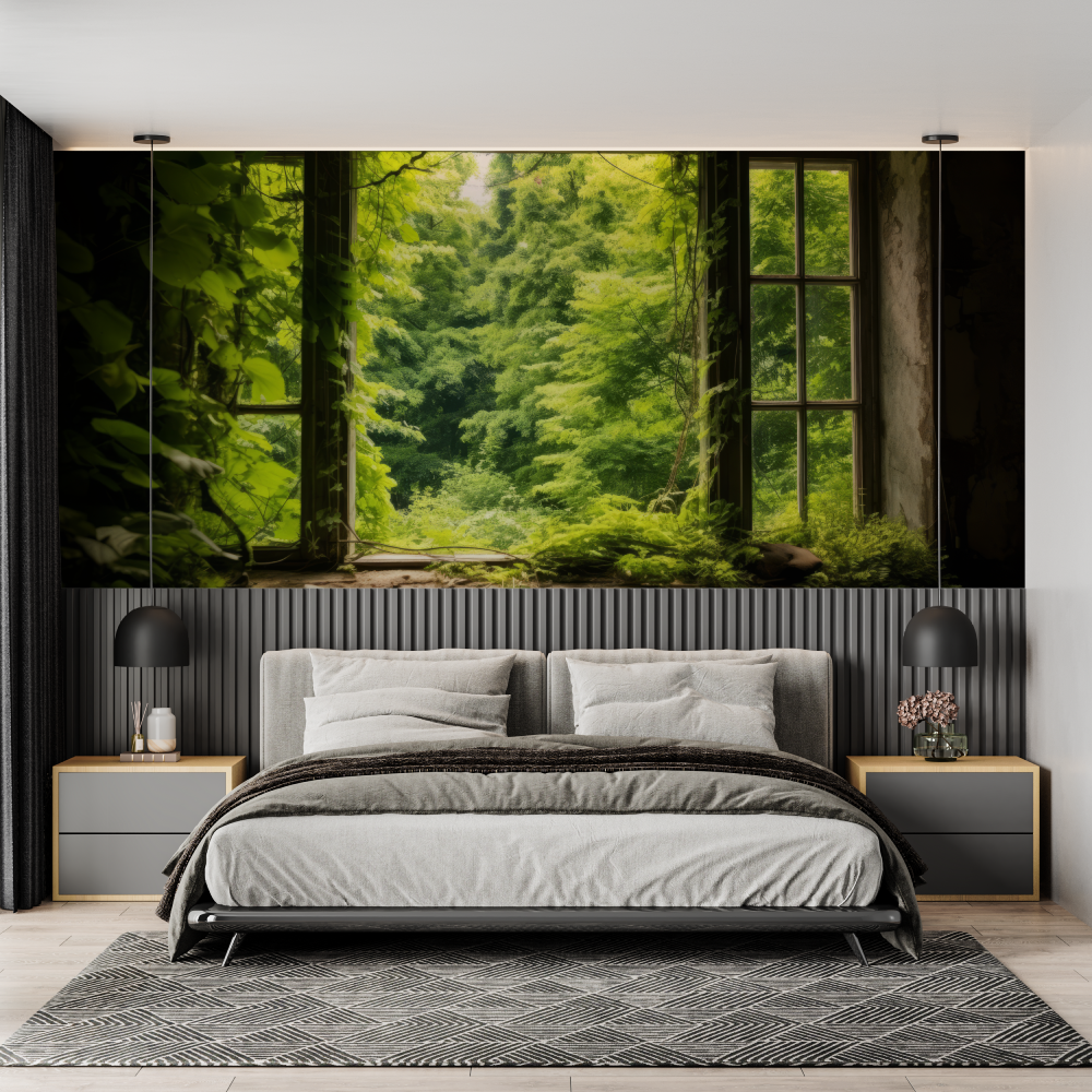 Forest Window Mural Wallpaper | Enchanted Green View