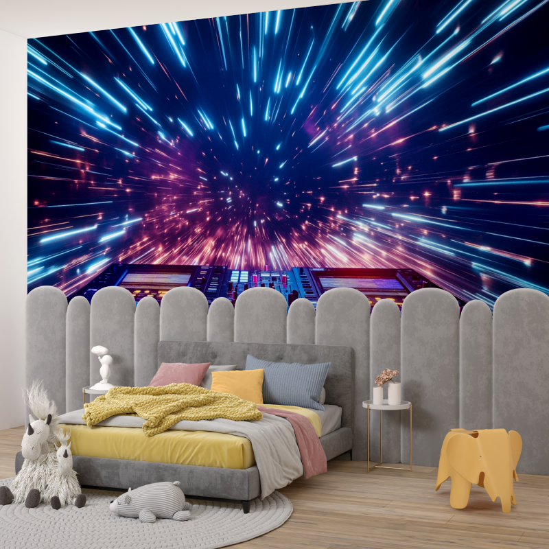 Music Mural Wallpaper | DJ Console with Neon Light Speed
