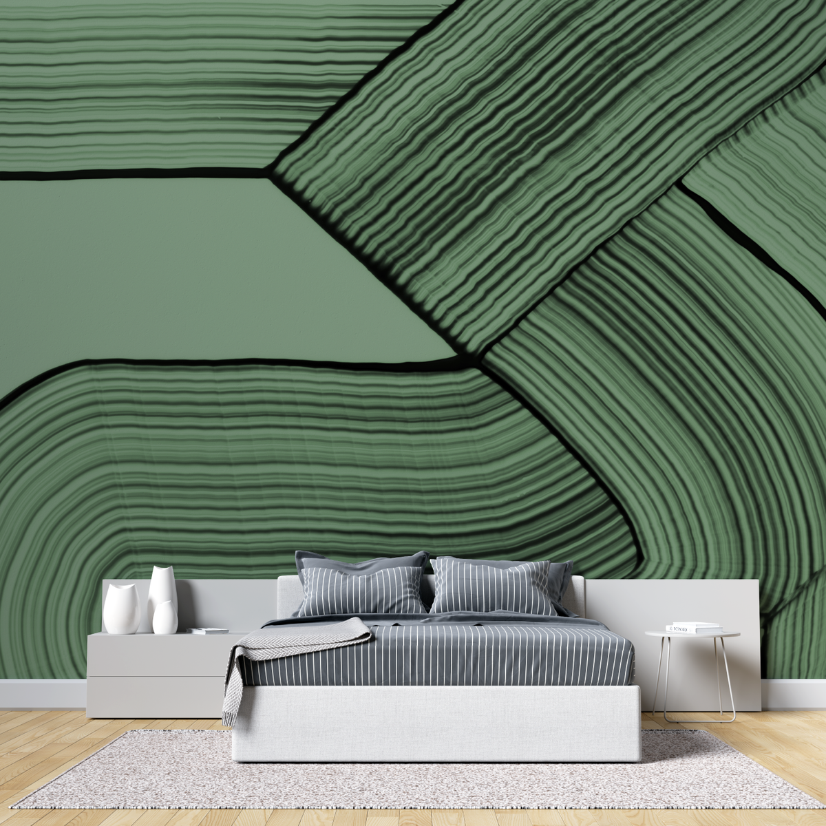 Abstract Mural Wallpaper | Modern Green Geometric Lines