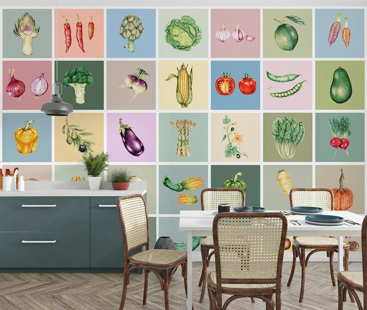 Kitchen Mural Wallpaper | Botanical Vegetables Collection