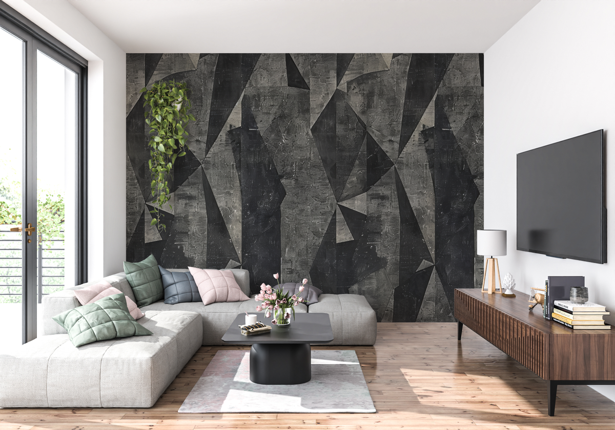 Geometric Mural Wallpaper | Modern Black and Grey Angular Design