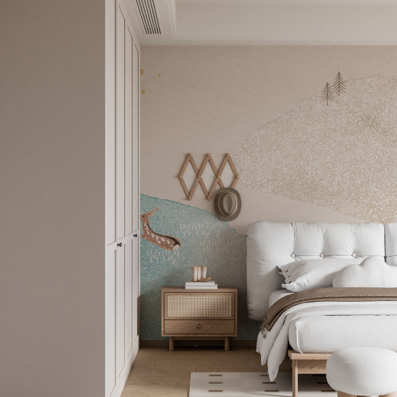 Mountain Mural Wallpaper | Minimalist Nature with Pine Trees