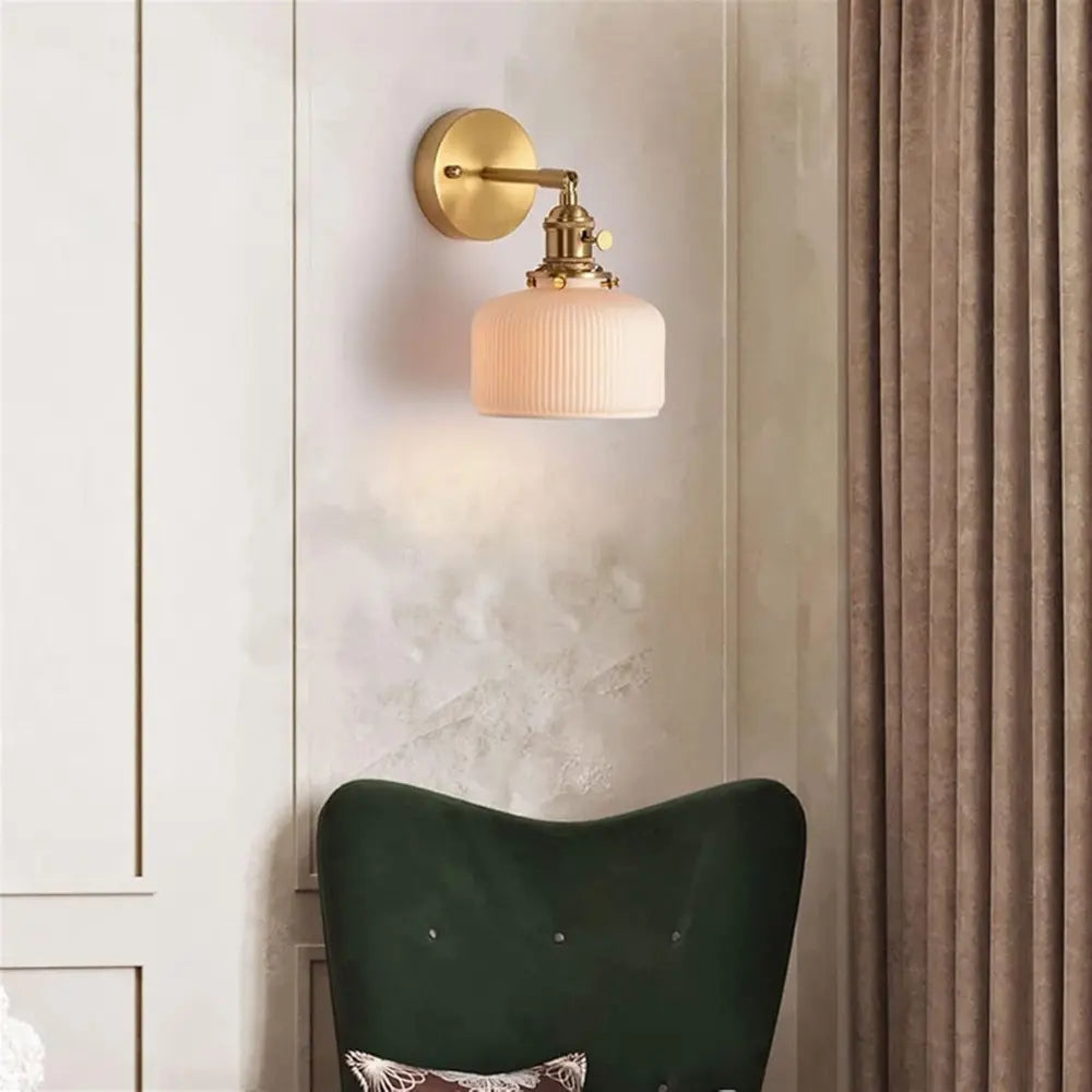Modern Ceramic Wall Light  Ribbed Glass Shade with Brass Fixture - Product detail 7