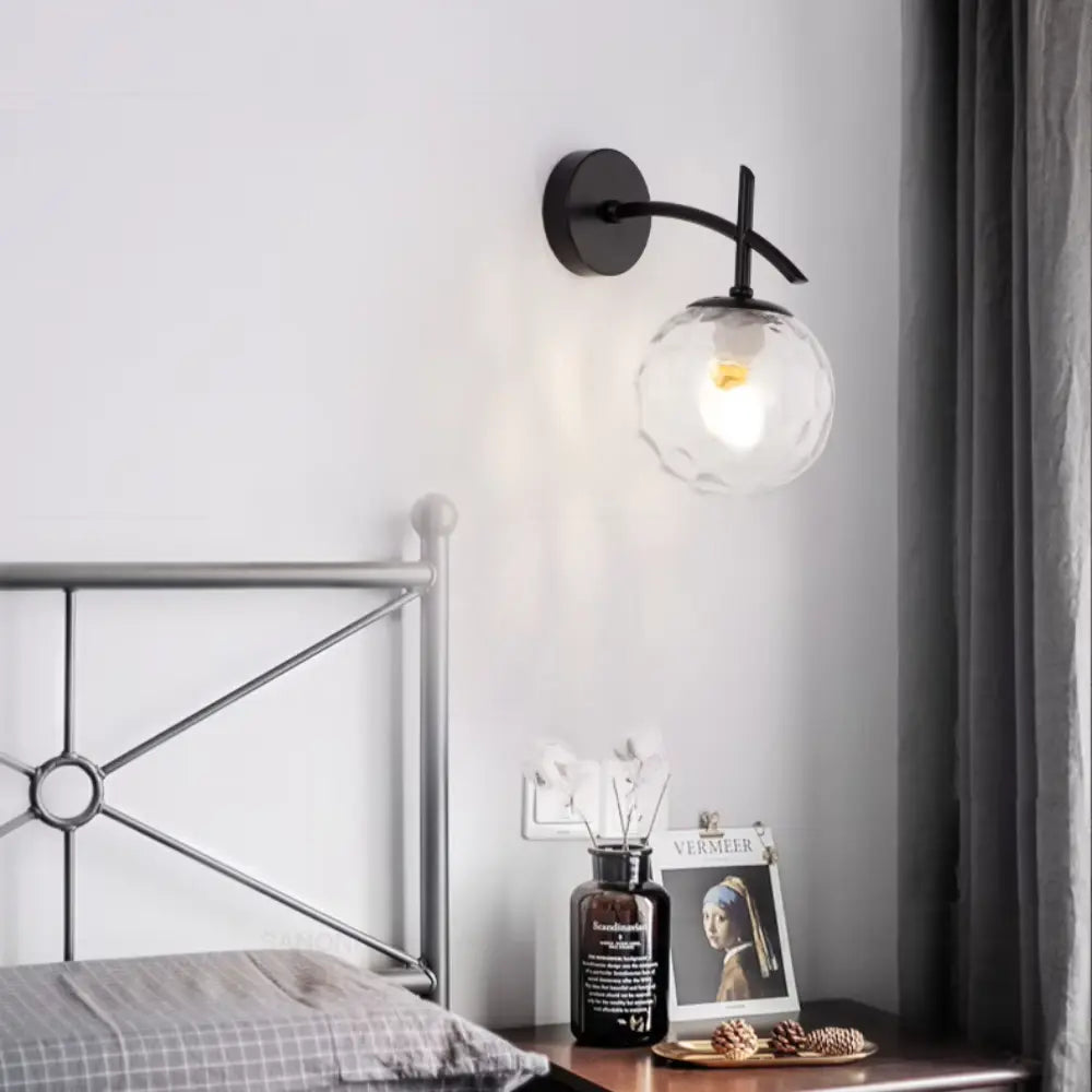 Modern Wall Sconce Hammered Glass Globe Design - Detailed view