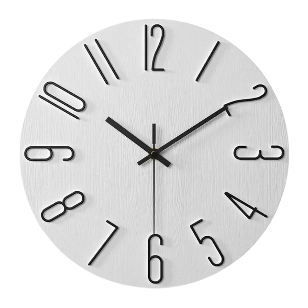 Minimalist Wall Clock  Black Wood Design With White Numbers - Detailed view