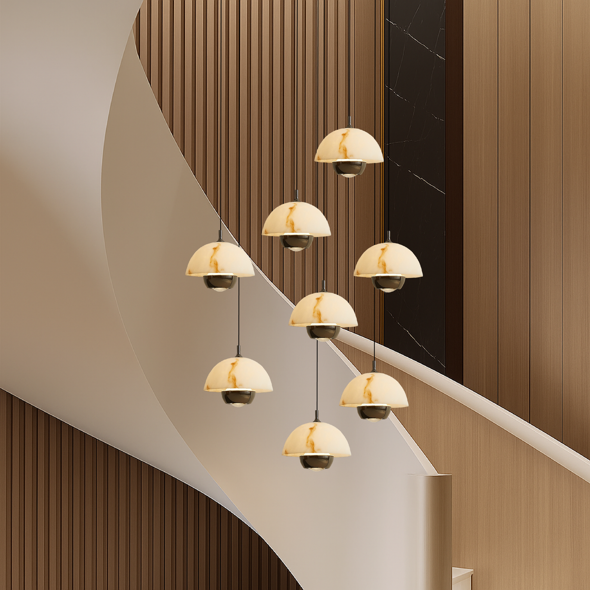 Modern Marble Pendant Light Cascading 8-Head Staircase Chandelier - Product showcase