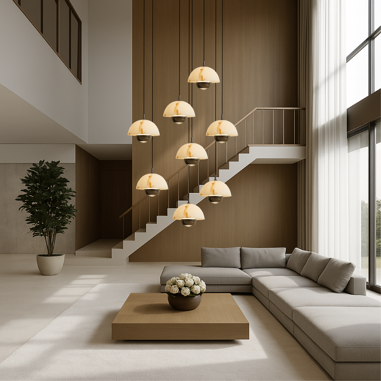 Modern Marble Pendant Light Cascading 8-Head Staircase Chandelier - Product example