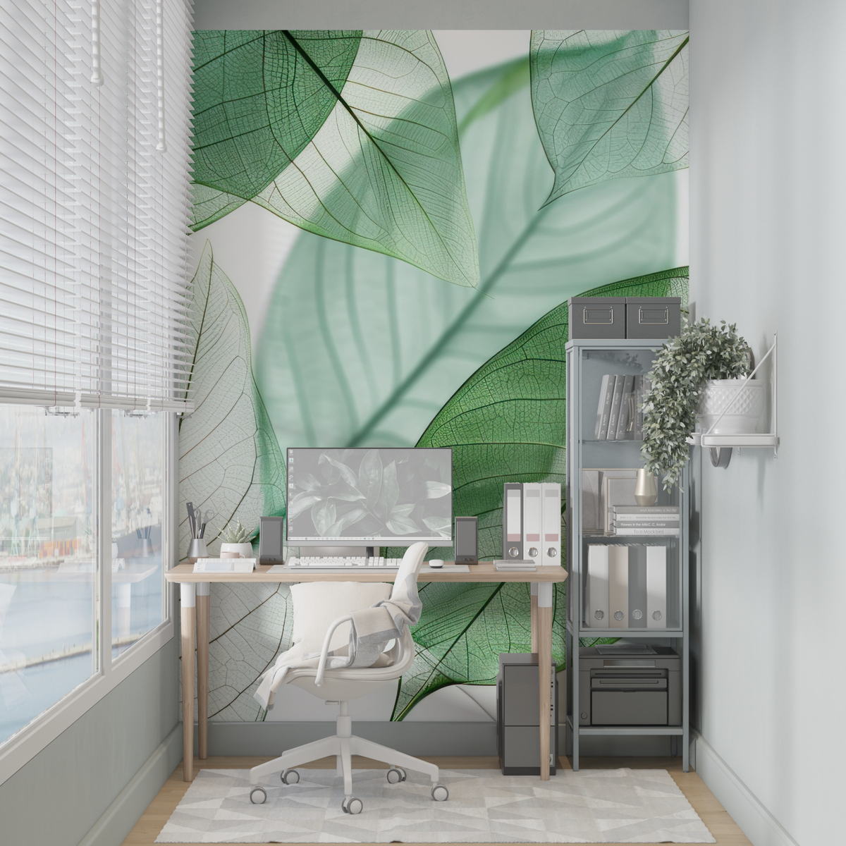 Botanical Mural Wallpaper | Translucent Green Leaves Design
