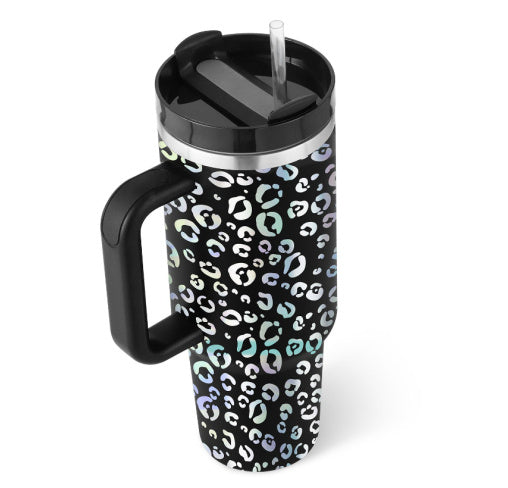 Insulated Travel Mug Leopard Print Design with Handle Straw - Product detail 15