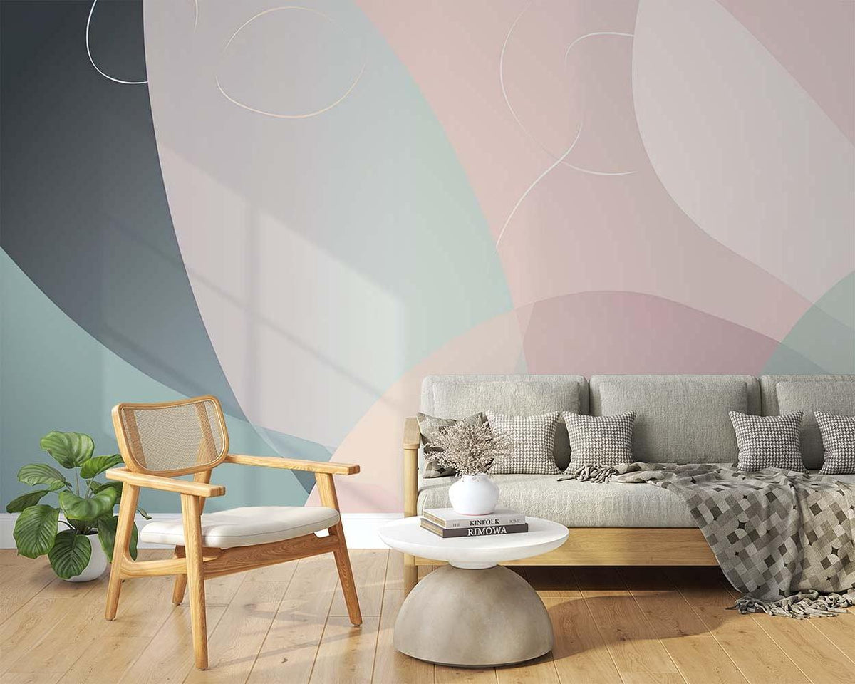 Abstract Mural Wallpaper | Pastel Geometric Curves Design