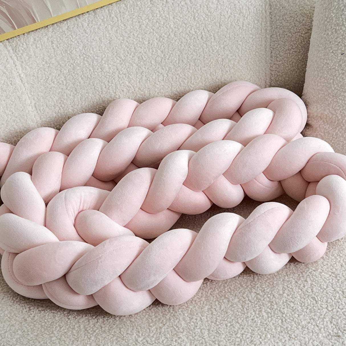 Braided Floor Cushion Chunky Knit Design in Cream - Detailed view