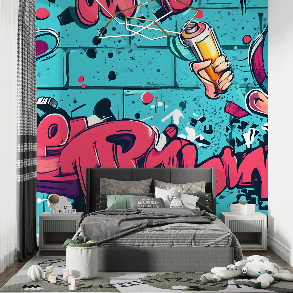 Street Art Mural Wallpaper | Urban Graffiti with Vintage Cars