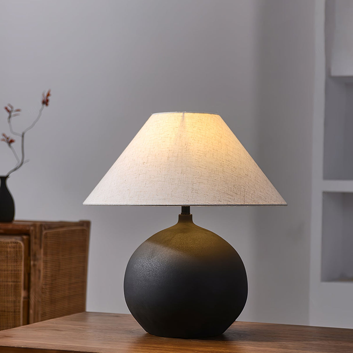 Ceramic Table Lamp Matte Black Base with Linen Shade - Product detail 8