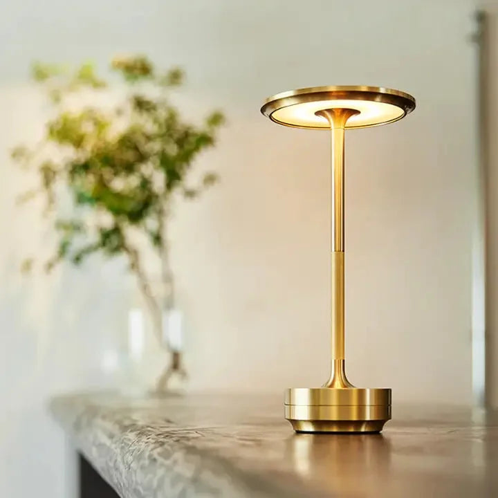 Modern LED Table Lamp Brass Disk Design - Product showcase
