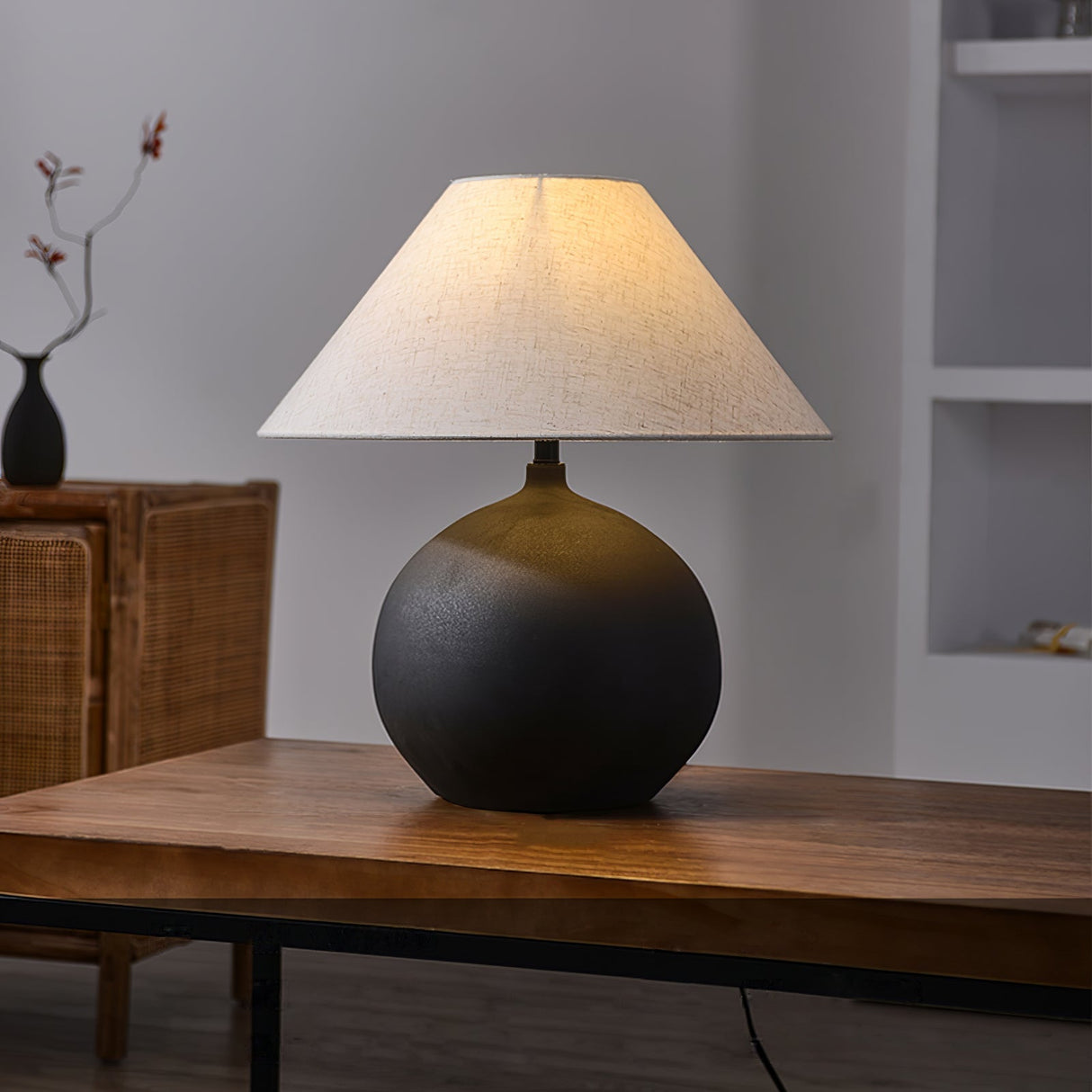 Ceramic Table Lamp Matte Black Base with Linen Shade - Product detail 9