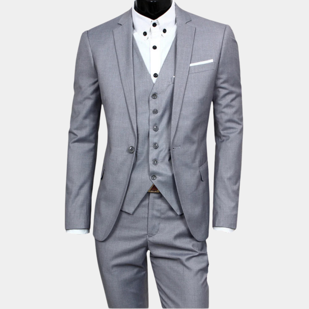 Classic Three Piece Suit Wine Red Cotton Slim Fit Design - Product example