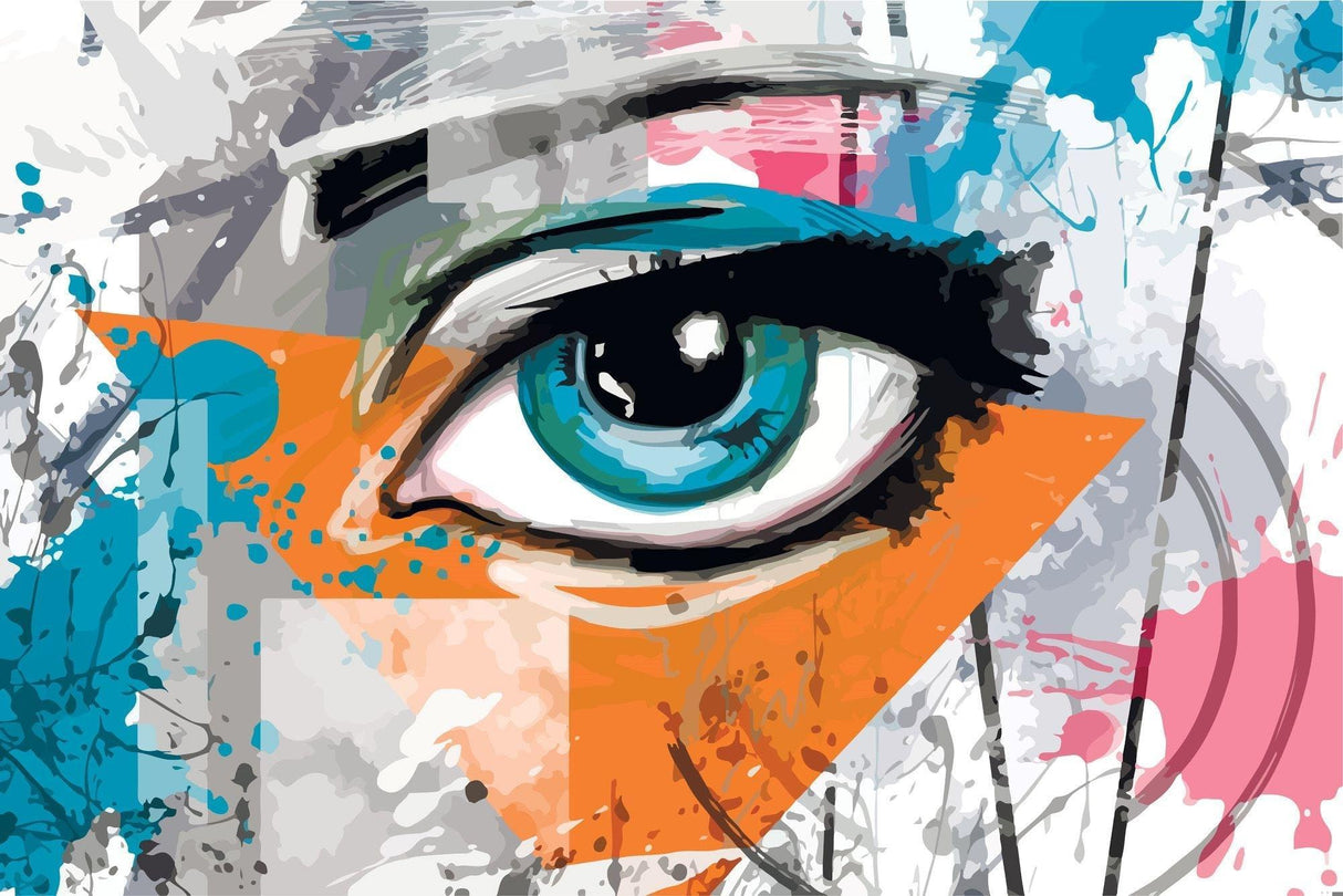 Carta da Parati Murale Street Art | Occhio Vibrante con Schizzi Turchesi