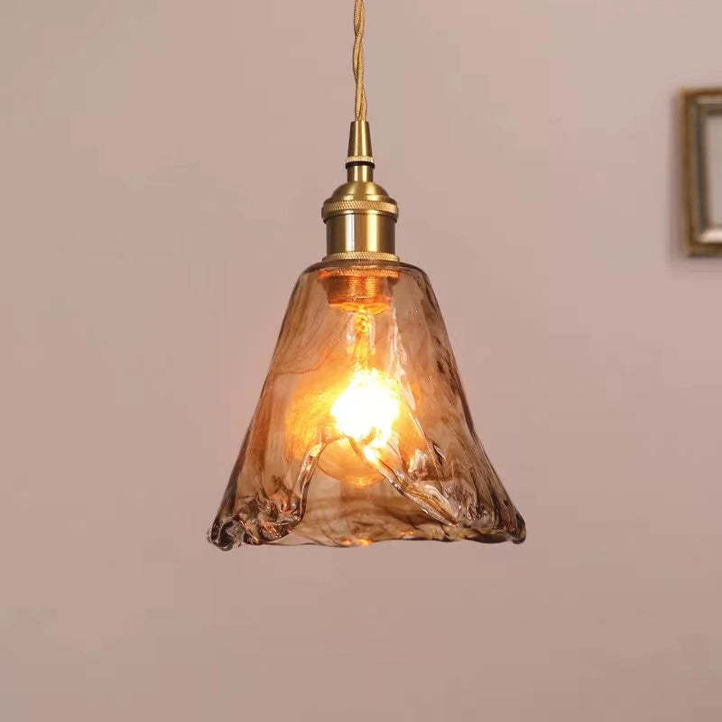 Vintage Glass Pendant Light Amber Textured Shade - Product detail 11
