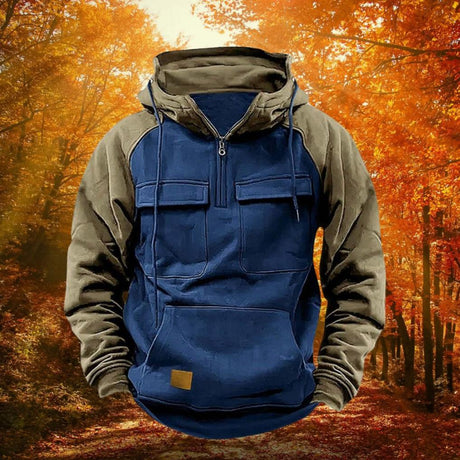 Color Block Outdoor Hoodie  Quarter Zip Cotton Blend Design - Product detail 4