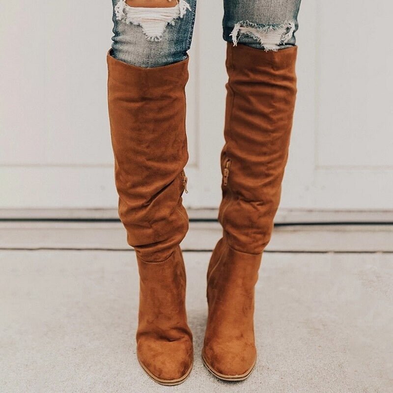 Suede Knee High Boots  Cognac Brown Slouchy Design - Product detail 8