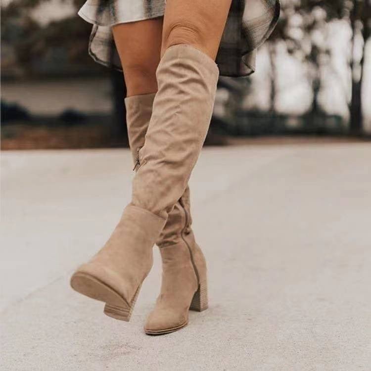 Suede Knee High Boots  Cognac Brown Slouchy Design - Product detail 6