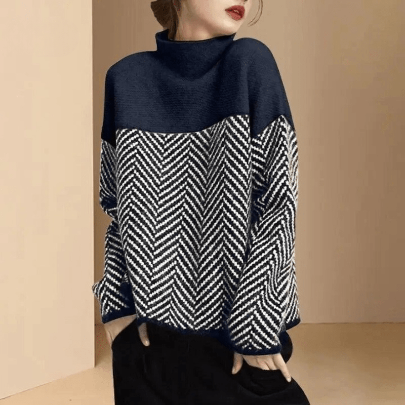 Wool Blend Turtleneck Sweater Chevron Pattern Design - Product example