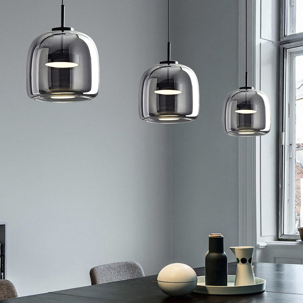 Modern Glass Pendant Light  Amber Dome Shade - Product example