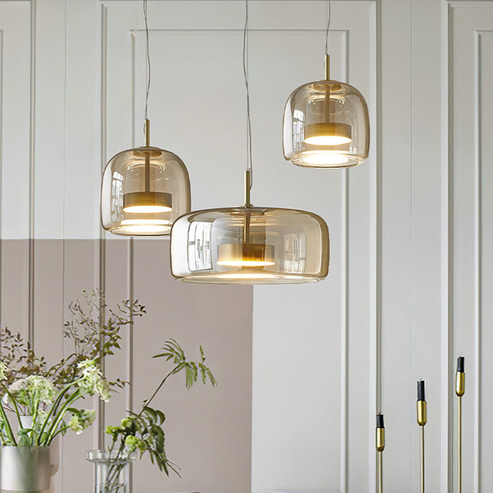 Modern Glass Pendant Light  Amber Dome Shade - Detailed view