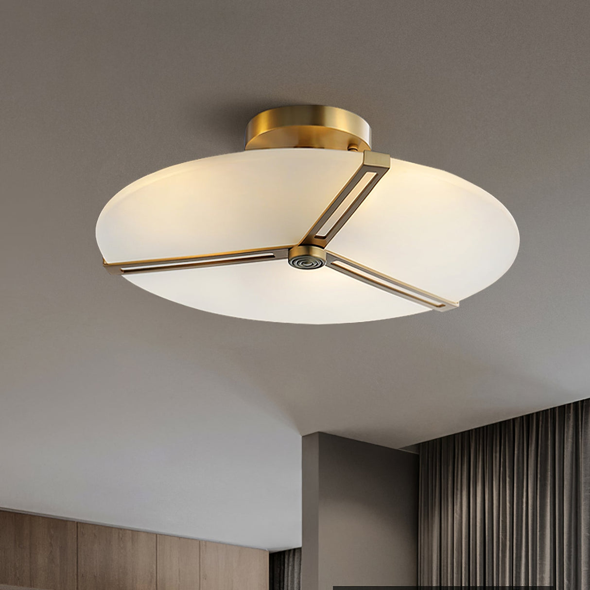 Modern Ceiling Light Glass Disc with Brass Frame - Product example