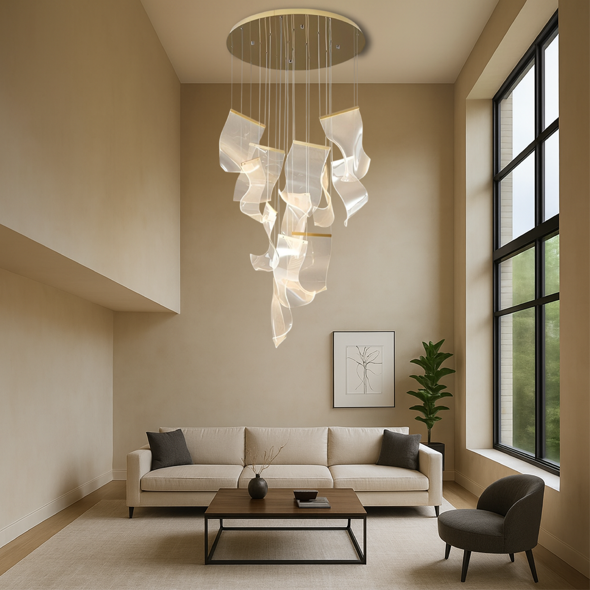 Modern Sculptural Chandelier Cascading Acrylic Panels with Gold Accents - Product detail 4