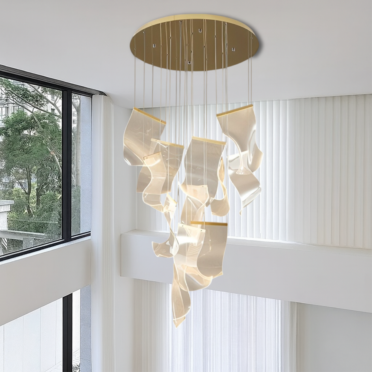 Modern Sculptural Chandelier Cascading Acrylic Panels with Gold Accents - Product detail 6