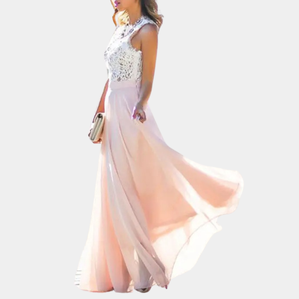 Lace Maxi Dress Rosé Floral Bodice With Flowing Skirt - Detailed view